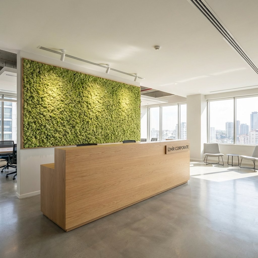 İzmir ofisinde yosun duvar paneli uygulaması - ren geyiği yosunu