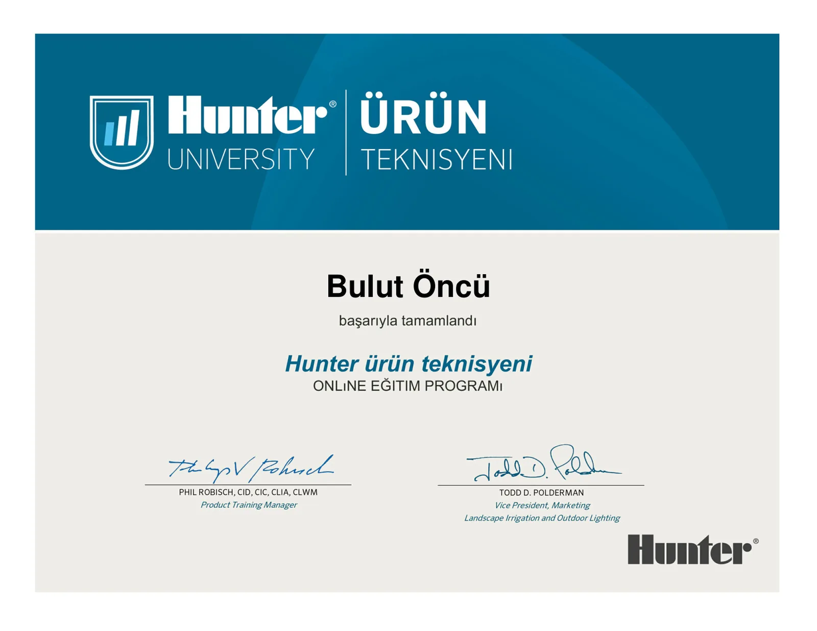 Hunter University — Teknisyen Sertifikası sertifikası