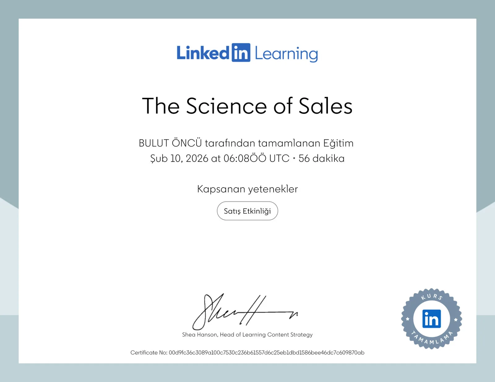 The Science of Sales sertifikası — LinkedIn Learning